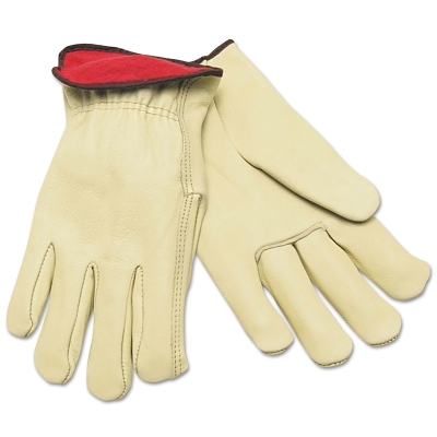 RED FLEECE LINED LEATHERGRAIN GLOVE CREAM COLOR